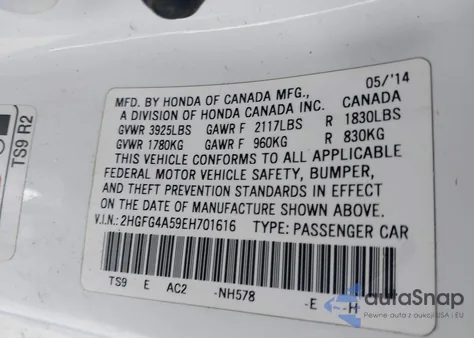2014 Honda Civic Si z USA, uszkodzony, nr VIN 2HGFG4A59EH701616